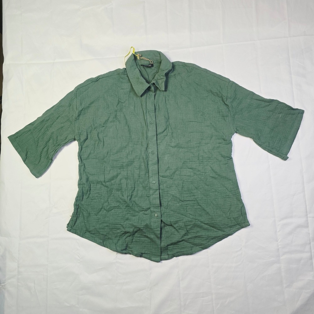 Esmara Women's Size L 12/14 Button Down Shirt Green 3/4‎ Sleeve Top Q6
